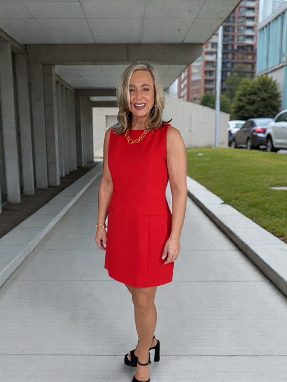 French Connection Whisper Boatneck Mini Dress (Red)